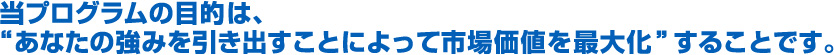 当プログラムの目的は、“あなたの強みを引き出すことによって市場価値を最大化”することです。
